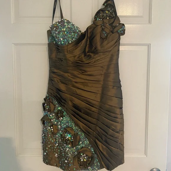 Dresses | Olive Green Jeweled Evening Dress | Poshmark